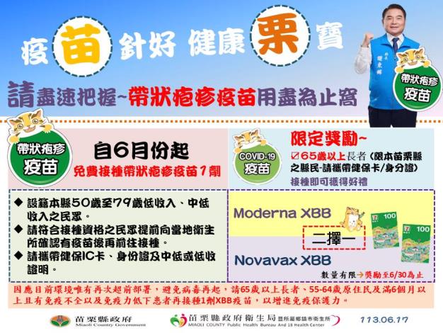 免費接種帶狀疱疹1劑接種卡0617