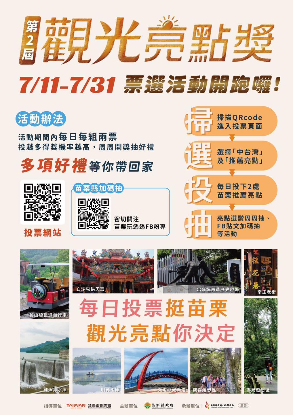 🗳️票投 苗栗觀光亮點 抽 萬元旅遊金💰