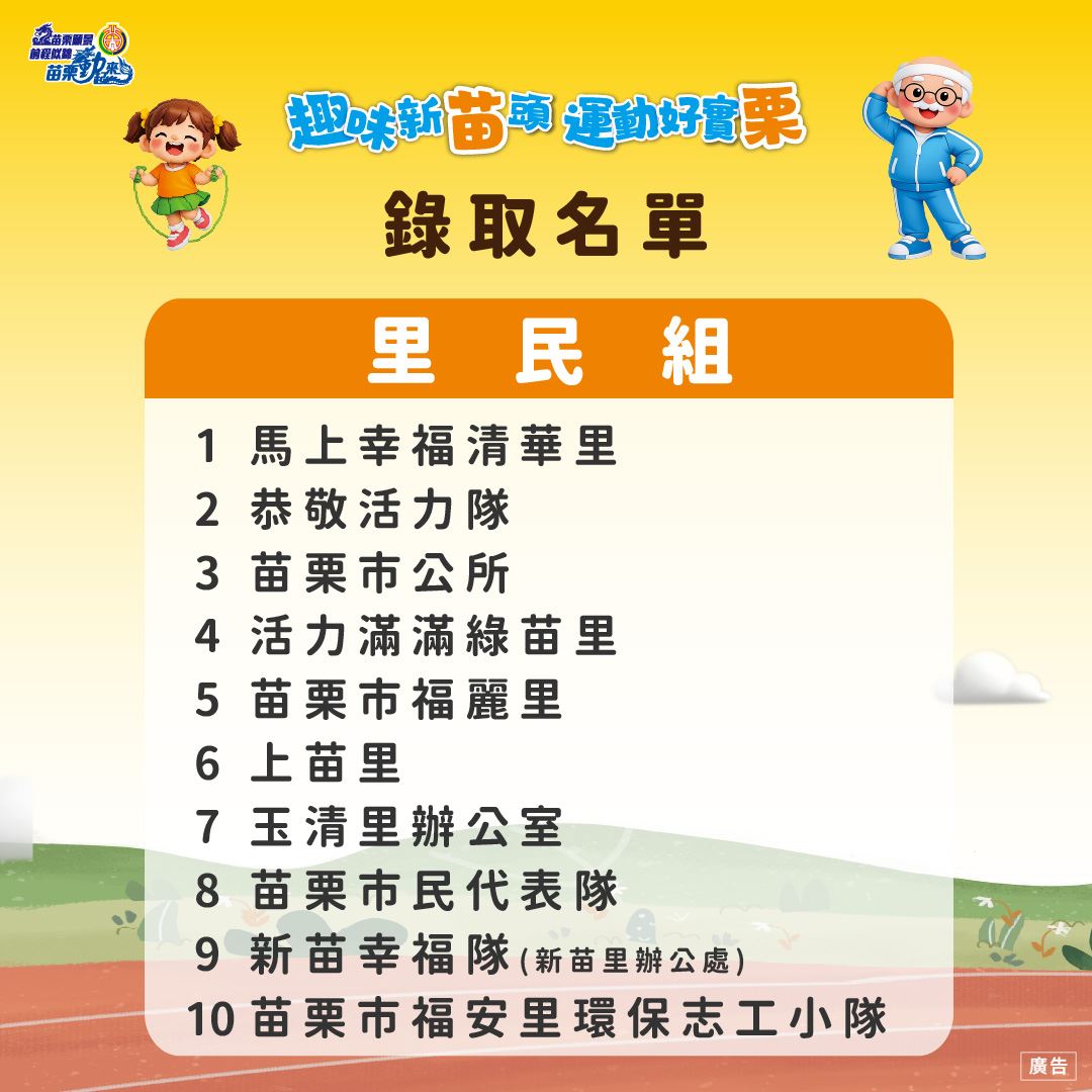 🎉【115年苗栗市民趣味運動會｜里民組＆全民同樂組 正取名單公告】🎉