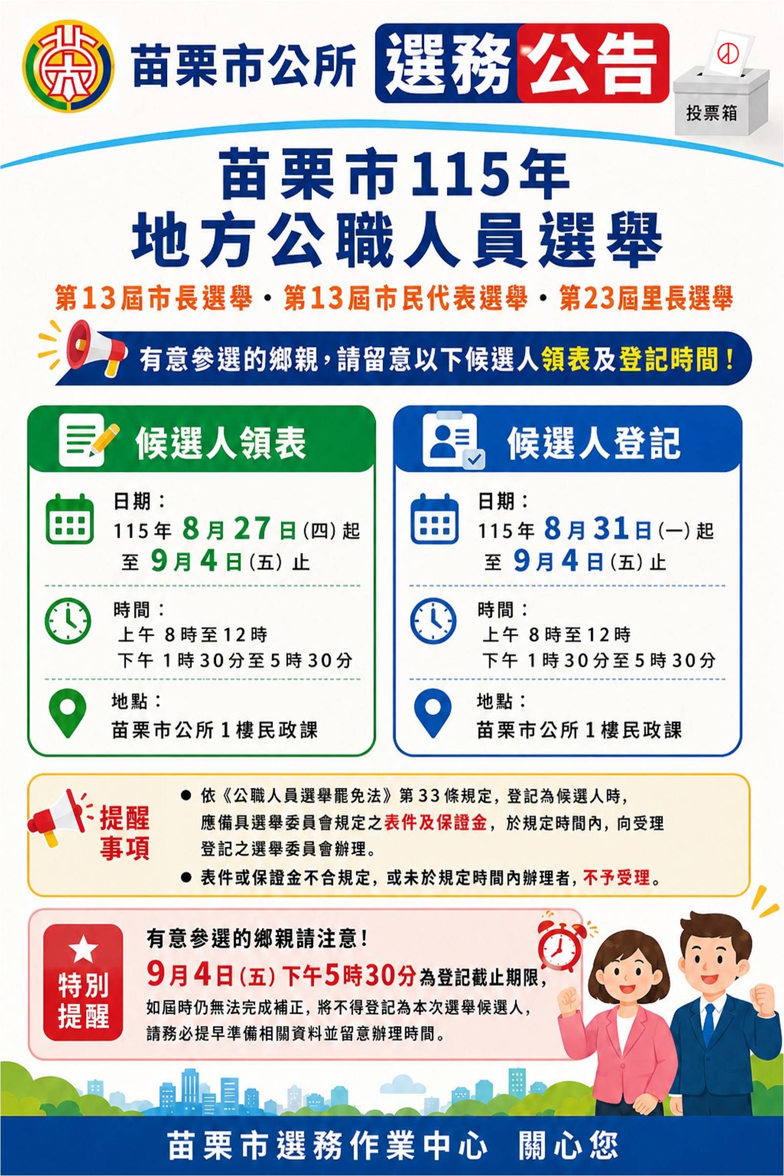 【苗栗市115年地方公職人員選舉｜候選人領表及登記公告】