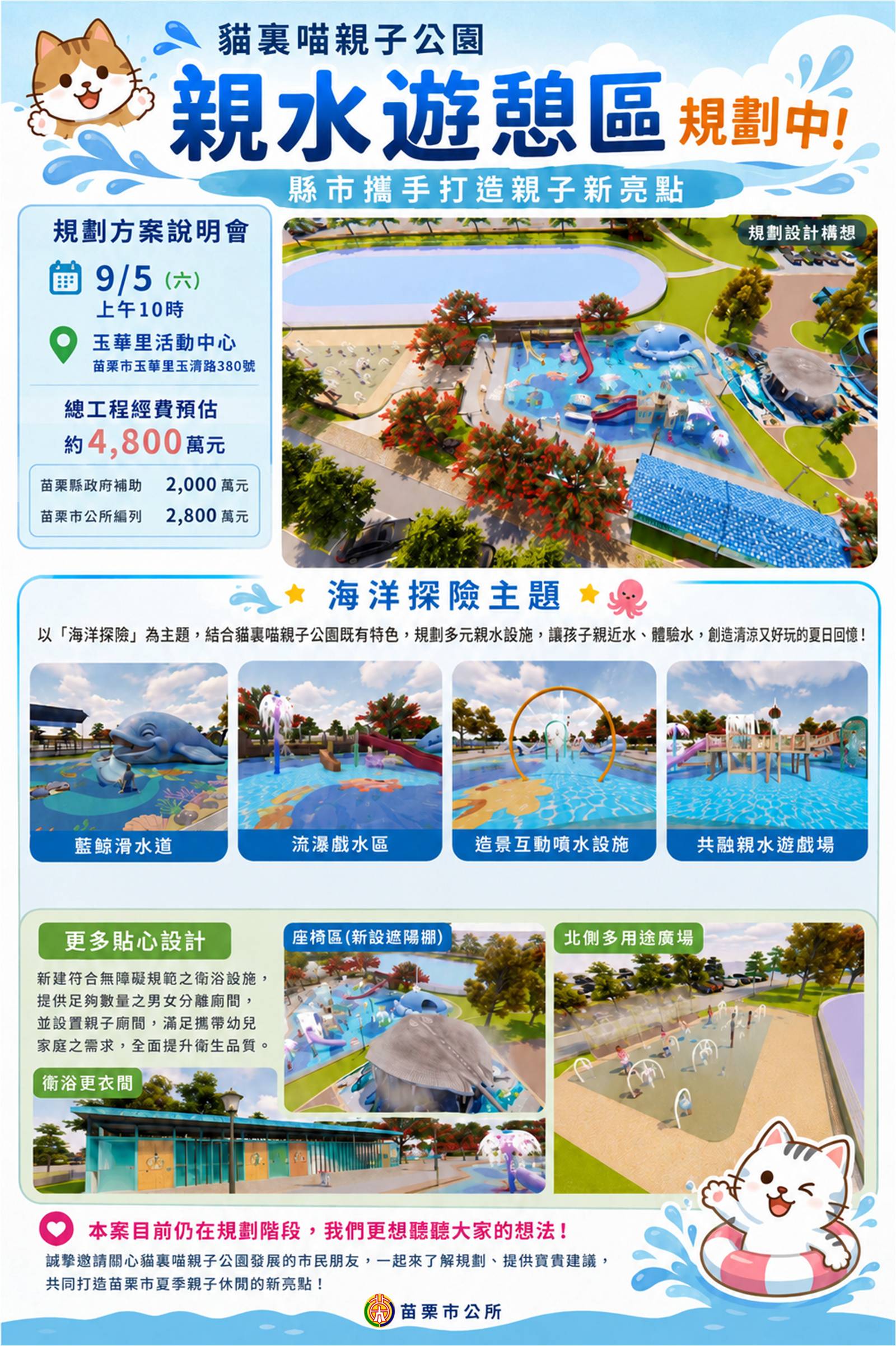 縣市攜手打造親子新亮點　貓裏喵親子公園規劃增設親水遊憩區