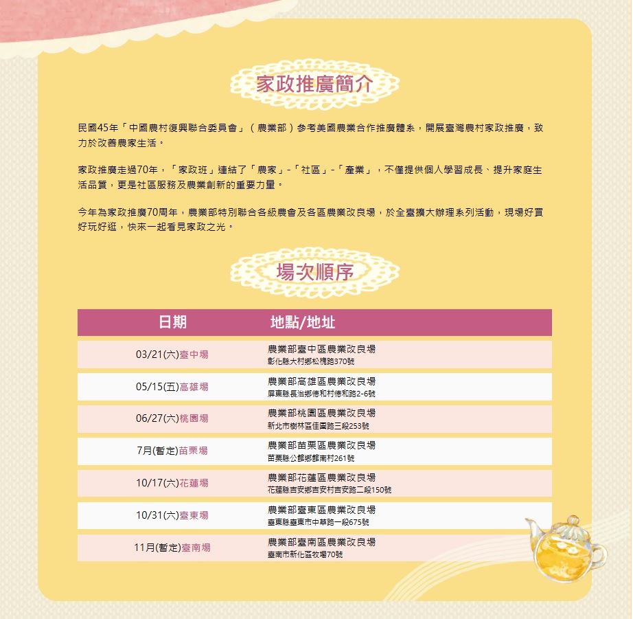 農業部「家政70周年活動」簡介